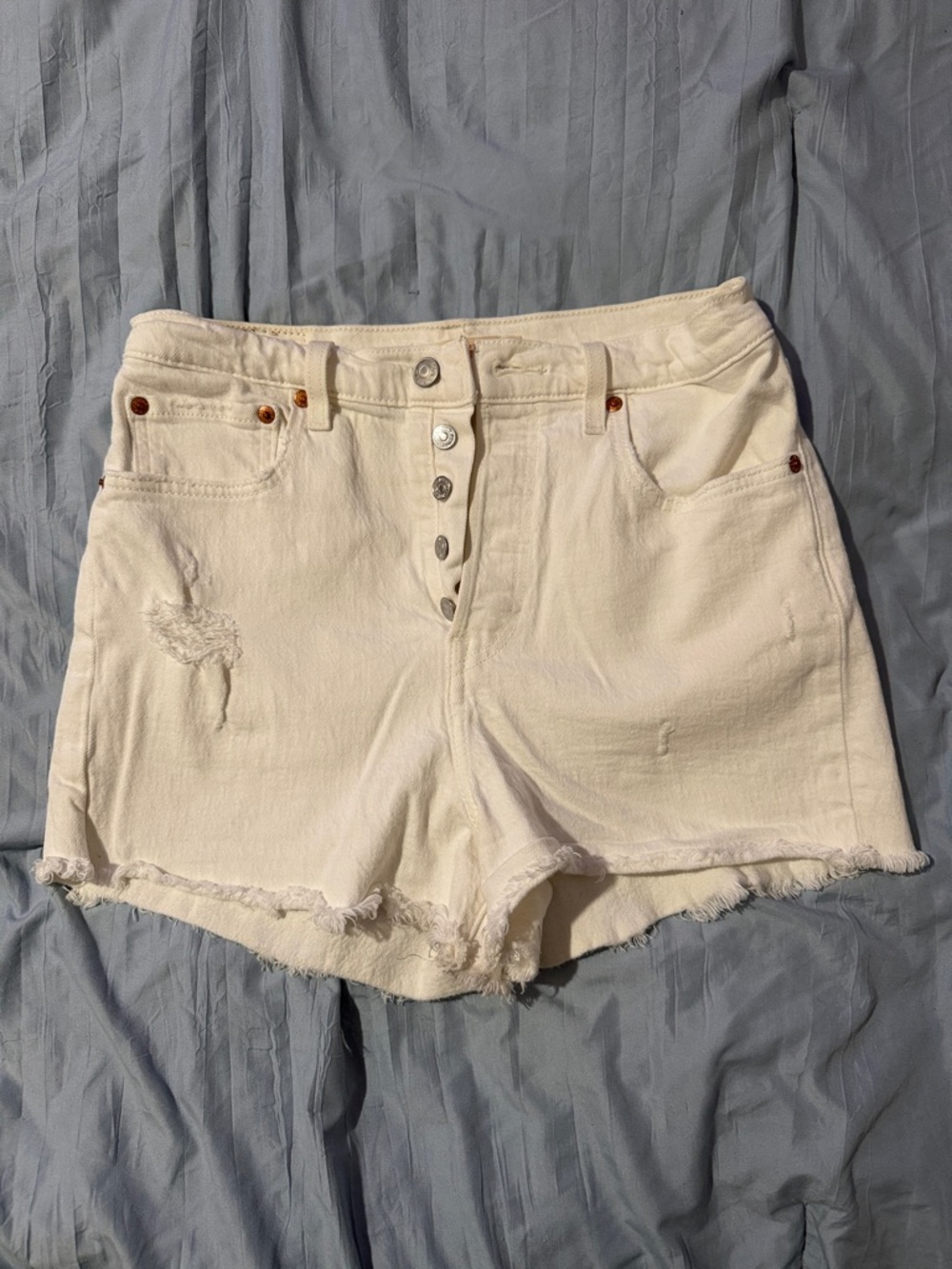 Levi's White Button-Fly Frayed Hem Denim Shorts